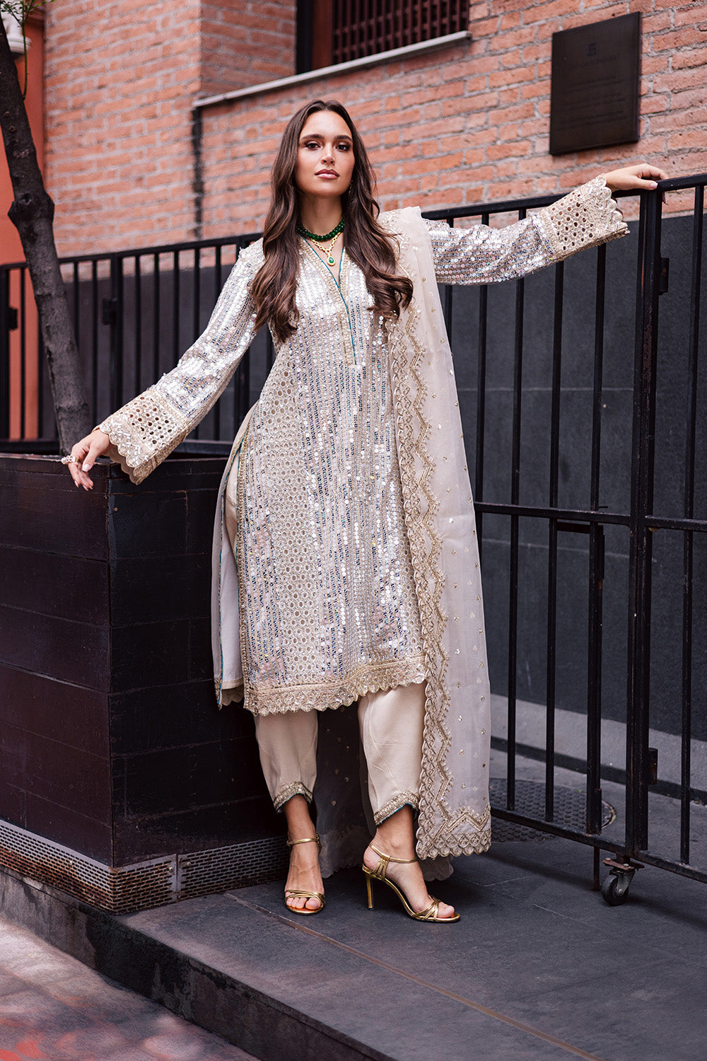 3 Piece Embroirdered Chiffon Bertha - FW50064