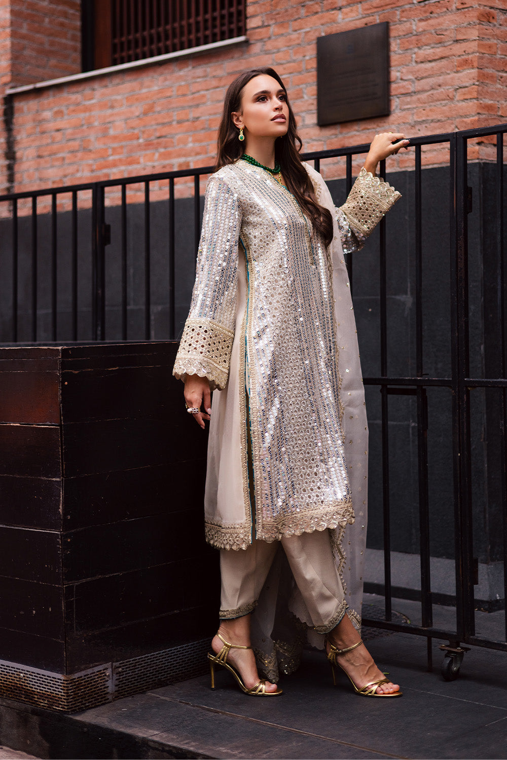 3 Piece Embroirdered Chiffon Bertha - FW50064