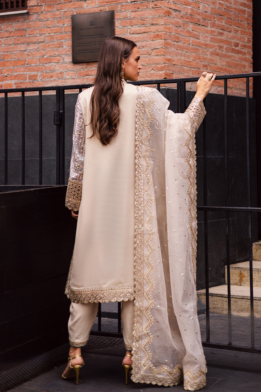3 Piece Embroirdered Chiffon Bertha - FW50064