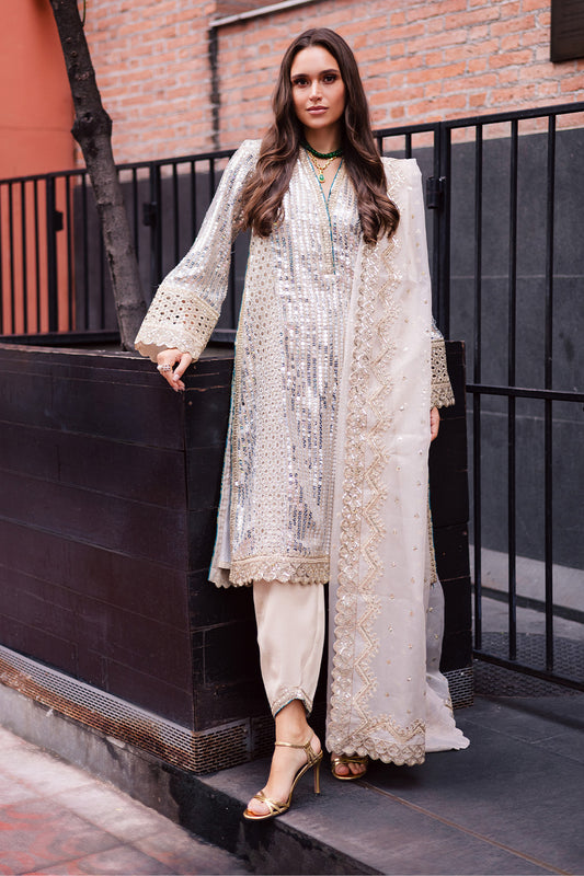3 Piece Embroirdered Chiffon Bertha - FW50064